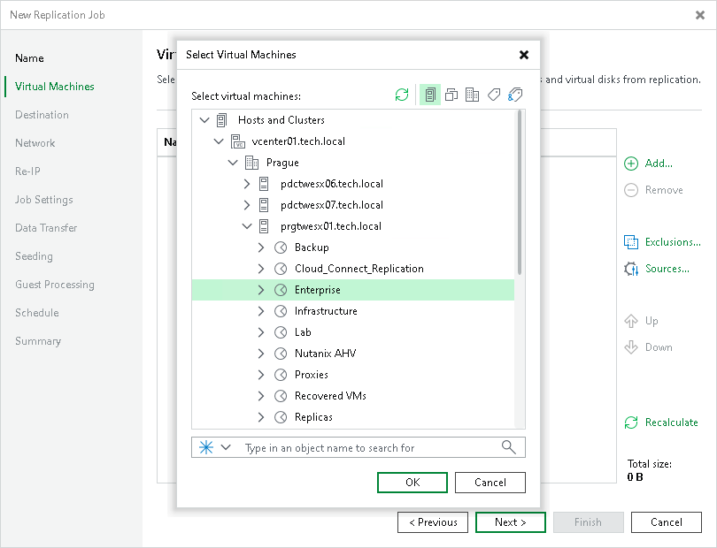 Choose VMs to Replicate Creating Replication Job