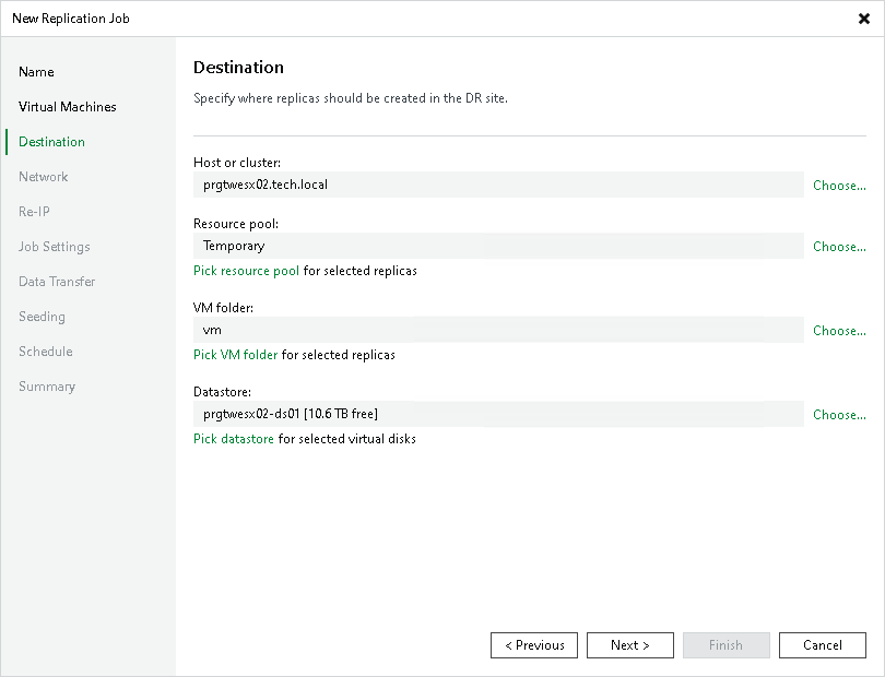 Choose Replication Destination Creating Replication Job