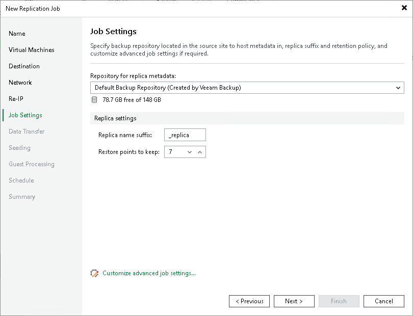 Specify Replication Job Settings Creating Replication Job