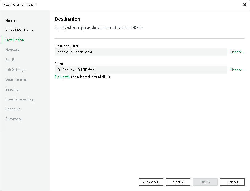 Choose Replication Destination Creating Replication Job