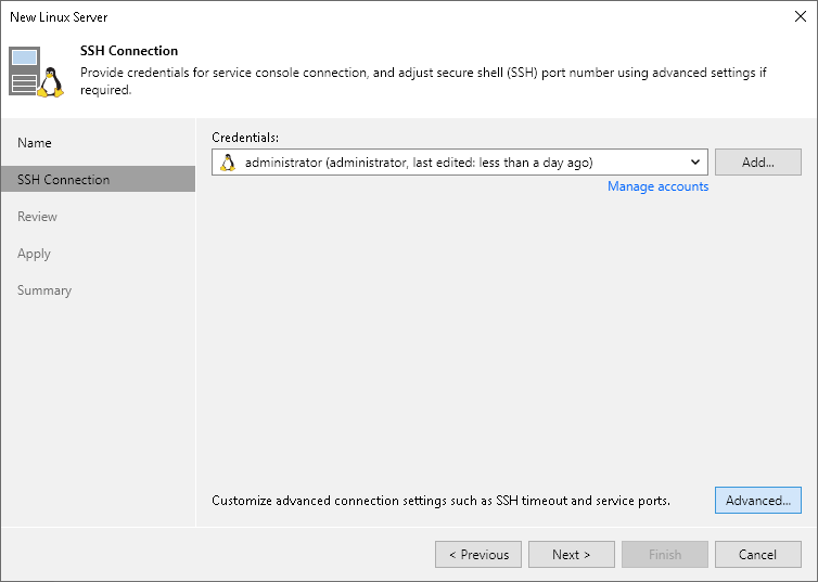 Step 3. Specify Credentials and SSH Settings