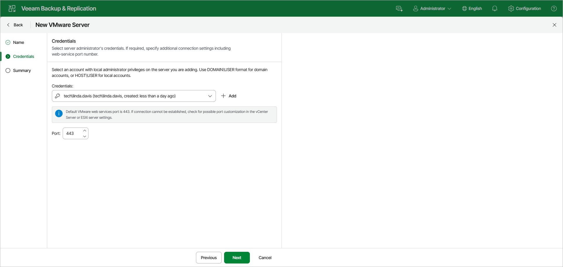 Step 3. Specify Credentials