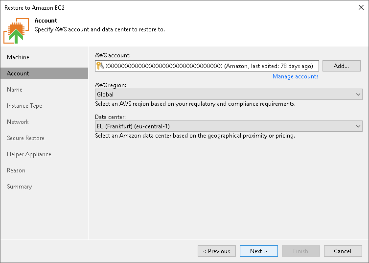 Step 3. Specify Credentials and Region Settings