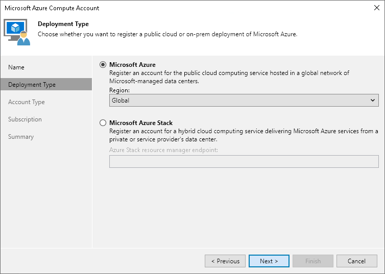 Step 2. Select Deployment Type and Region