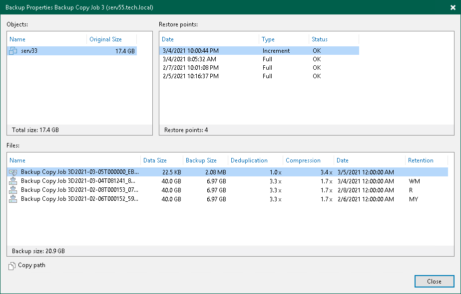 Viewing Backup Copy Properties