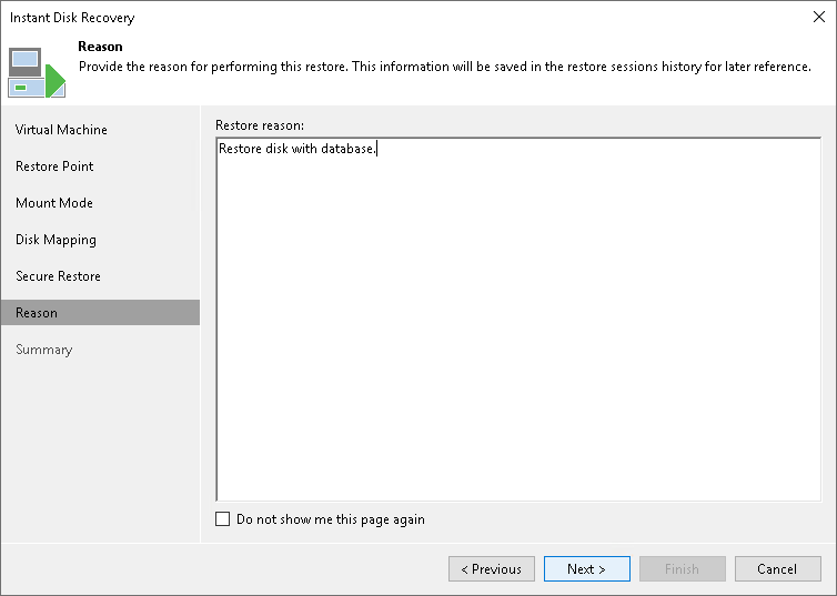Step 7. Specify Restore Reason