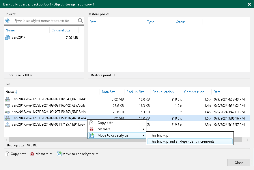 Manually Moving Backups to Capacity Tier