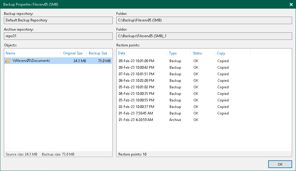 Viewing Unstructured Data Backup Properties