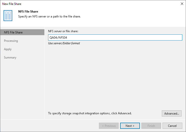 Step 2. Specify Path to NFS File Share