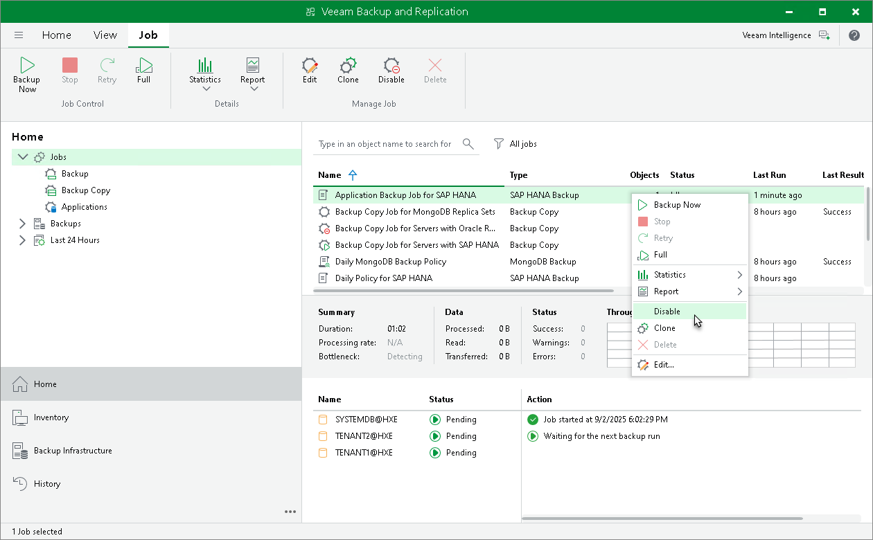 Disable Application Backup Policy