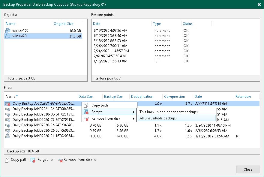 Removing Missing Restore Points