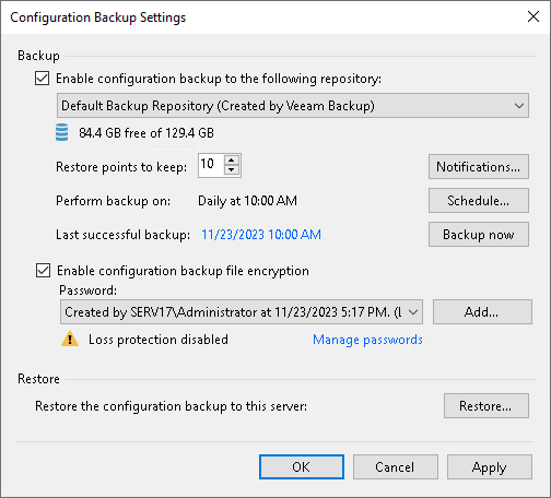 Creating Encrypted Configuration Backups