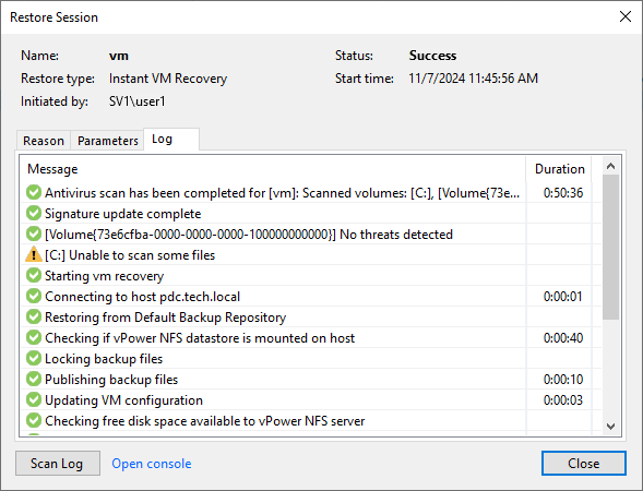 Viewing Veeam Threat Hunter Scan Results