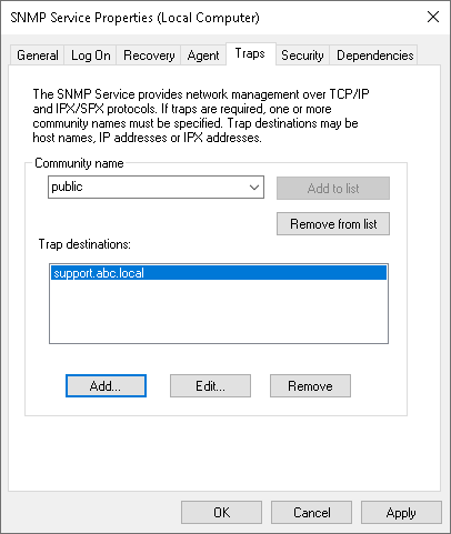 Configuring SNMP Service Properties