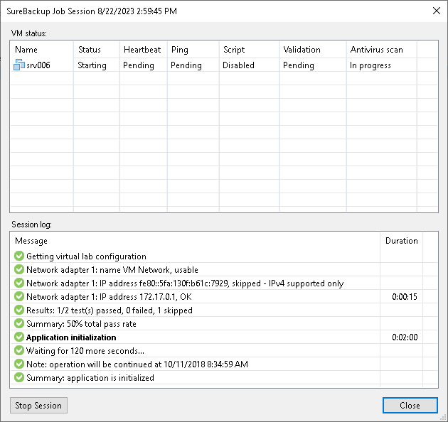 Viewing Recovery Verification Job Statistics