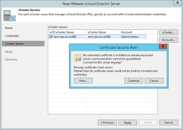 Step 4. Specify Credentials for Underlying vCenter Servers