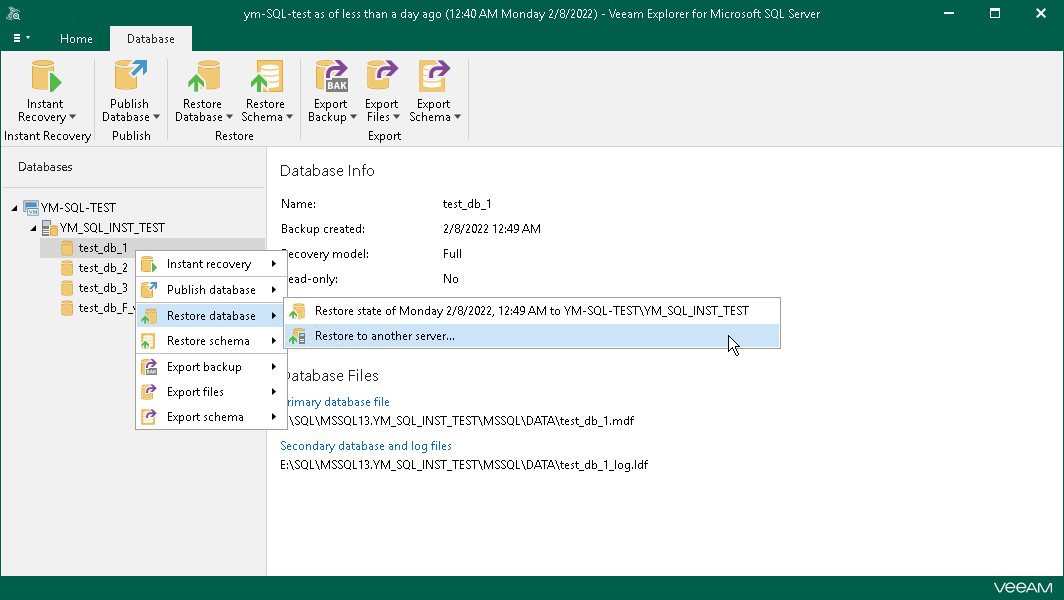 Using Veeam Explorer for Microsoft SQL Server