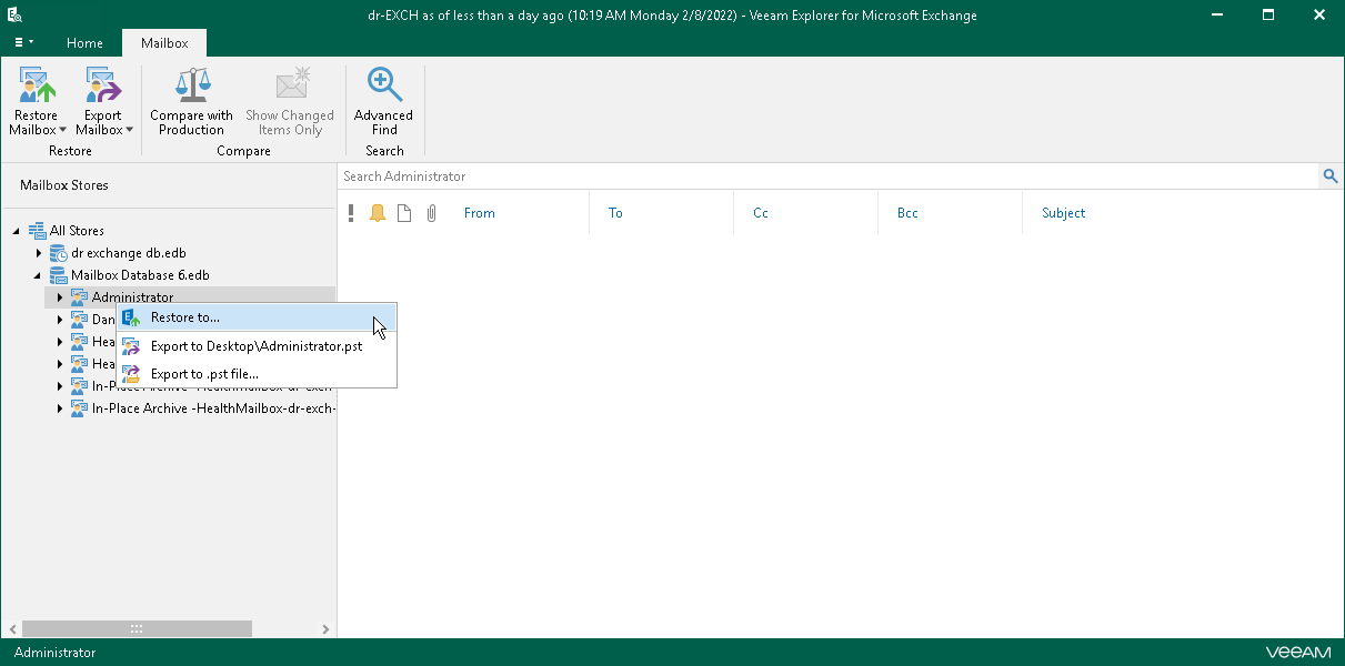 Using Veeam Explorer for Microsoft Exchange