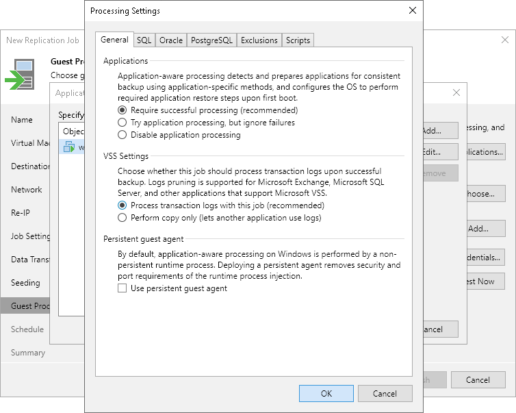 Application-Aware Processing and Transaction Logs