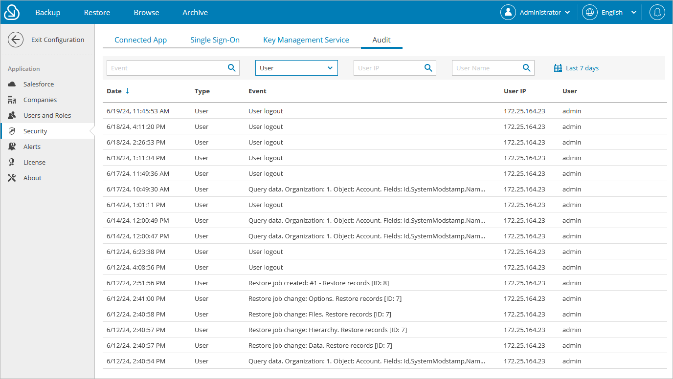 Viewing Audit Trail - Veeam Backup for Salesforce User Guide