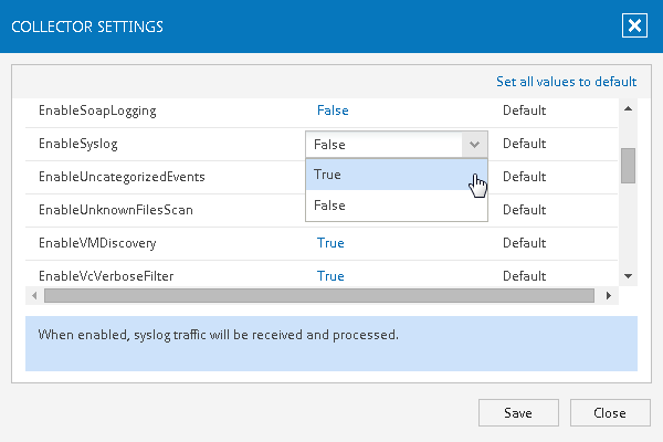 Enabling Syslog Monitoring from Collector Settings