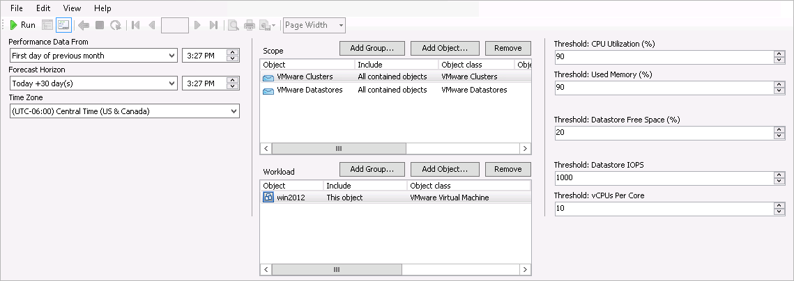 What-if VM Deployment Planning for VMware Report Settings