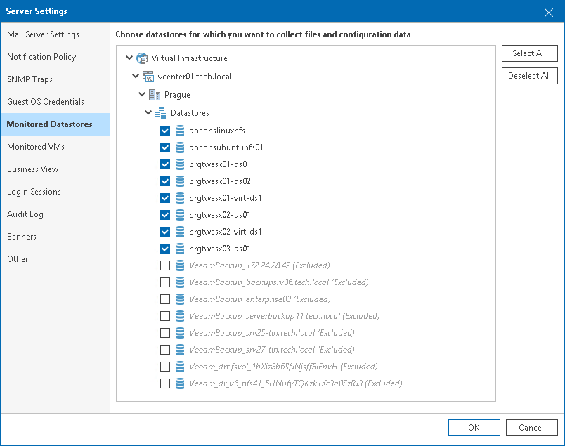 Choosing Datastores to Report On