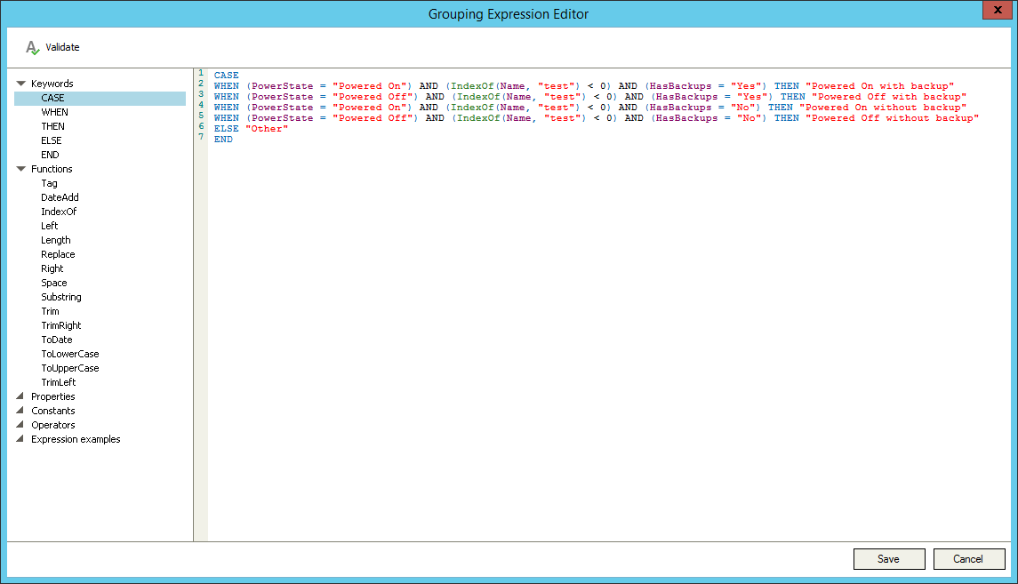 Grouping Expression Editor