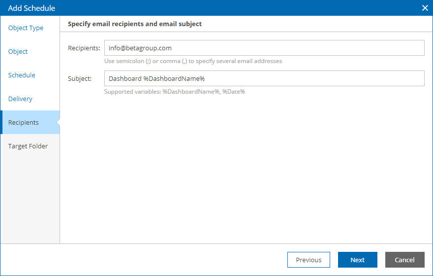 Specify Email Recipients