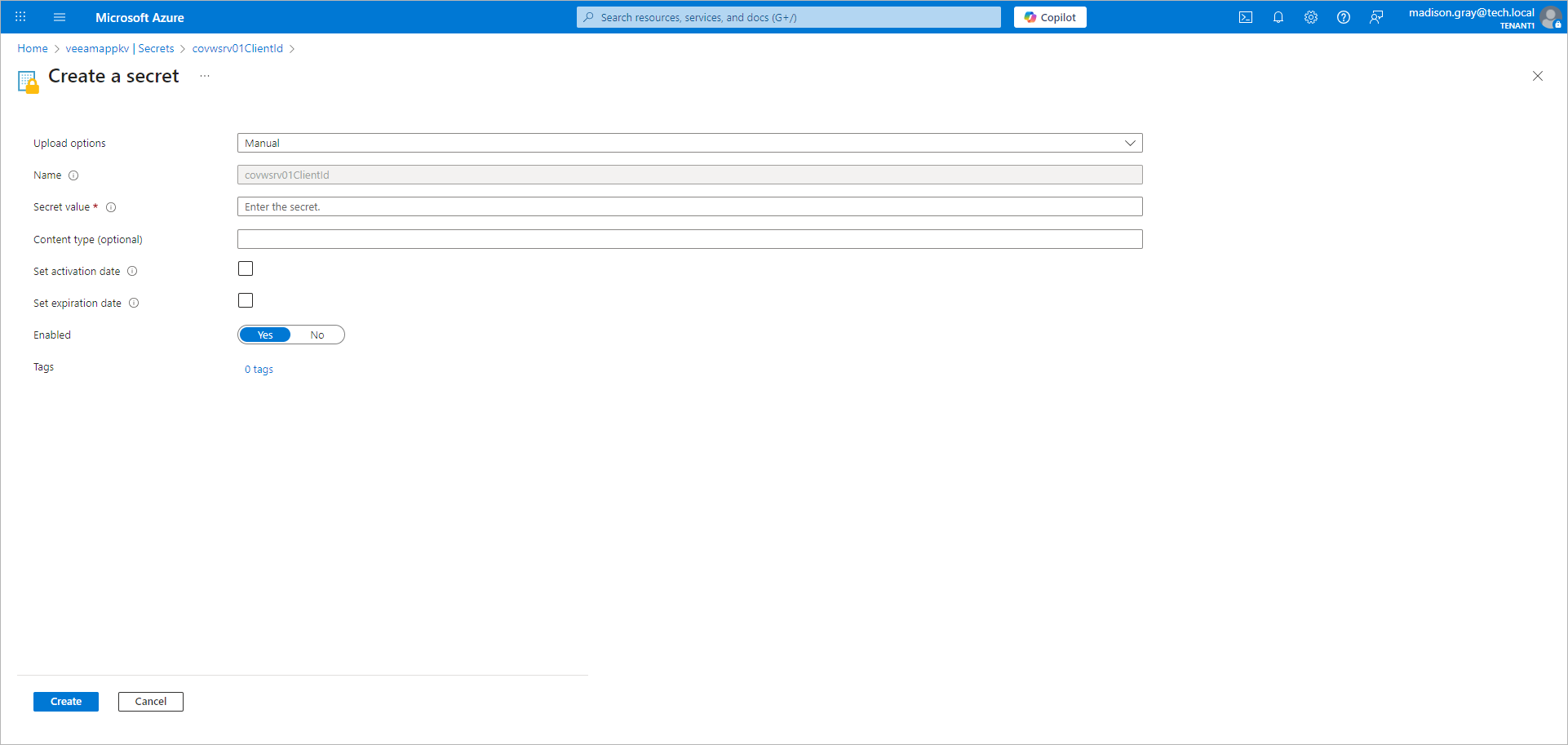 Configuring Credentials in Azure Key Vault