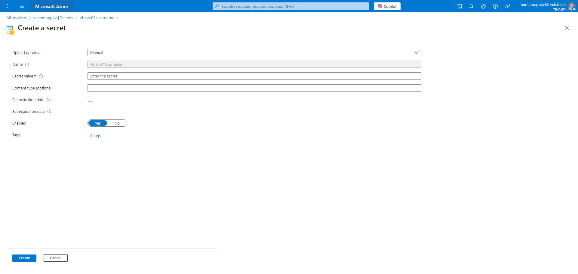 Configuring Credentials in Azure Key Vault