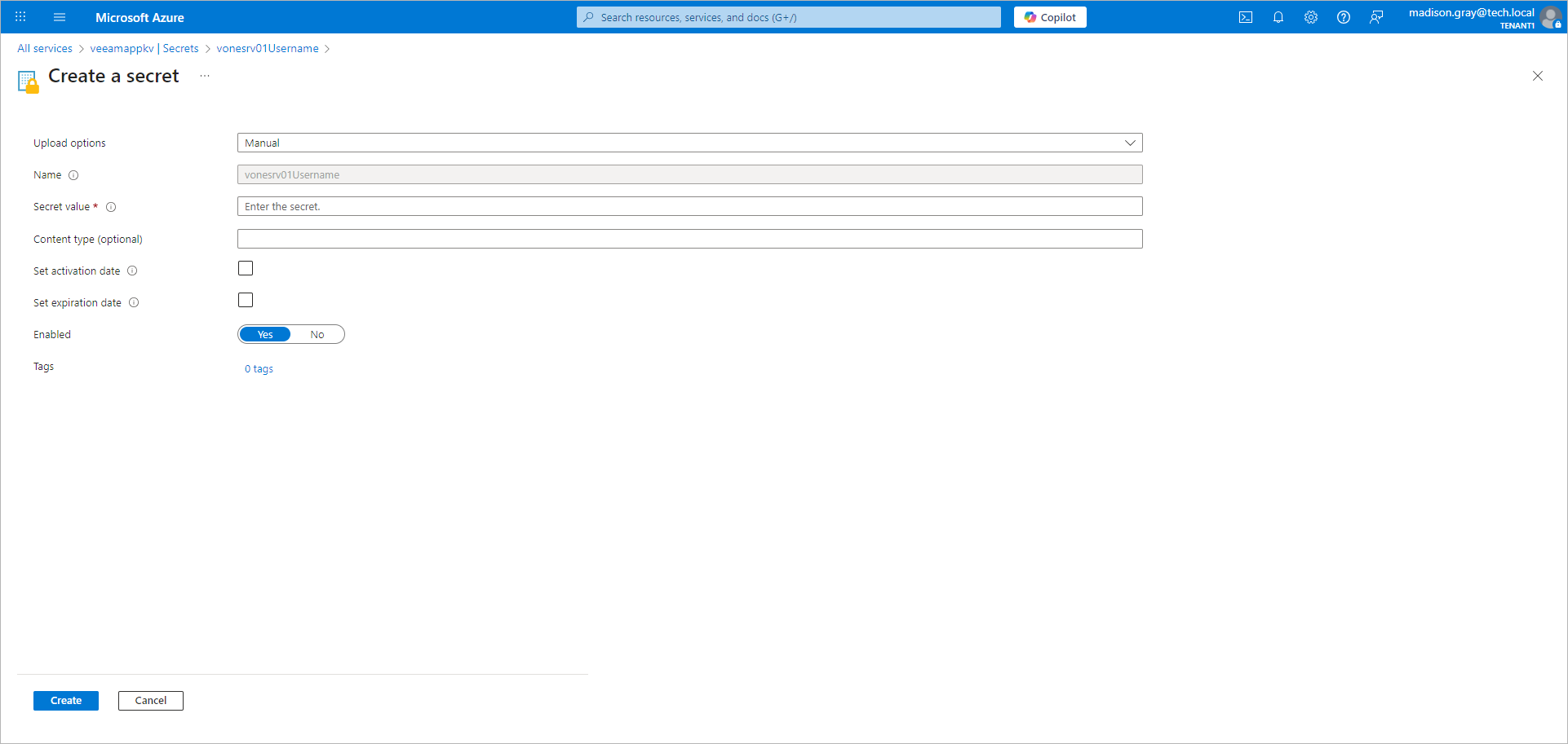 Configuring Credentials in Azure Key Vault