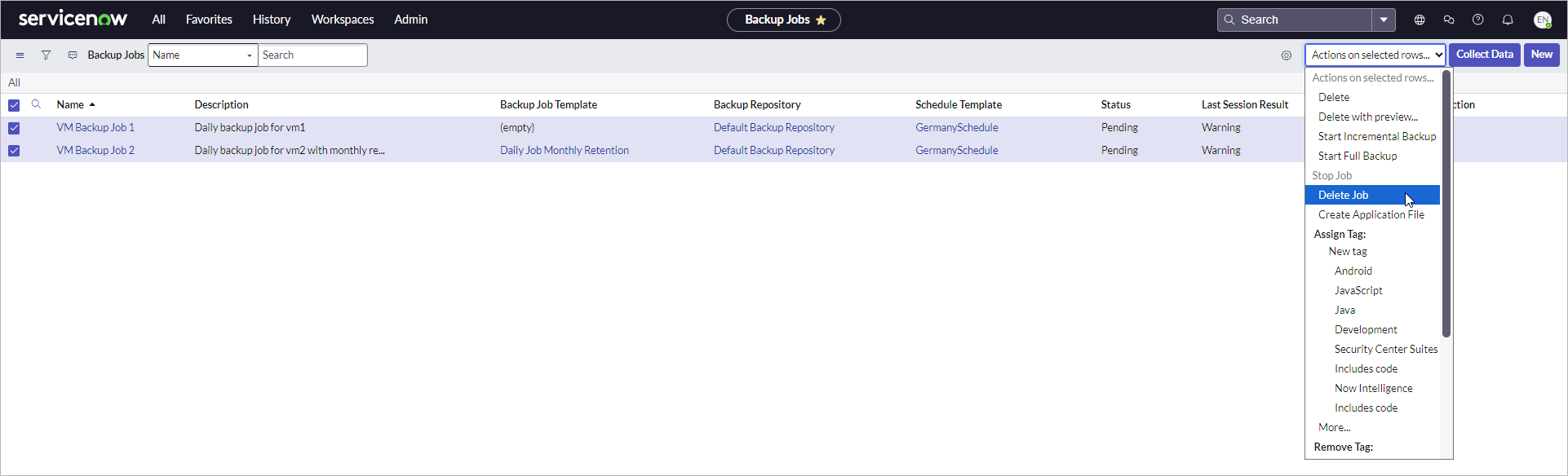 Deleting VM Backup Jobs