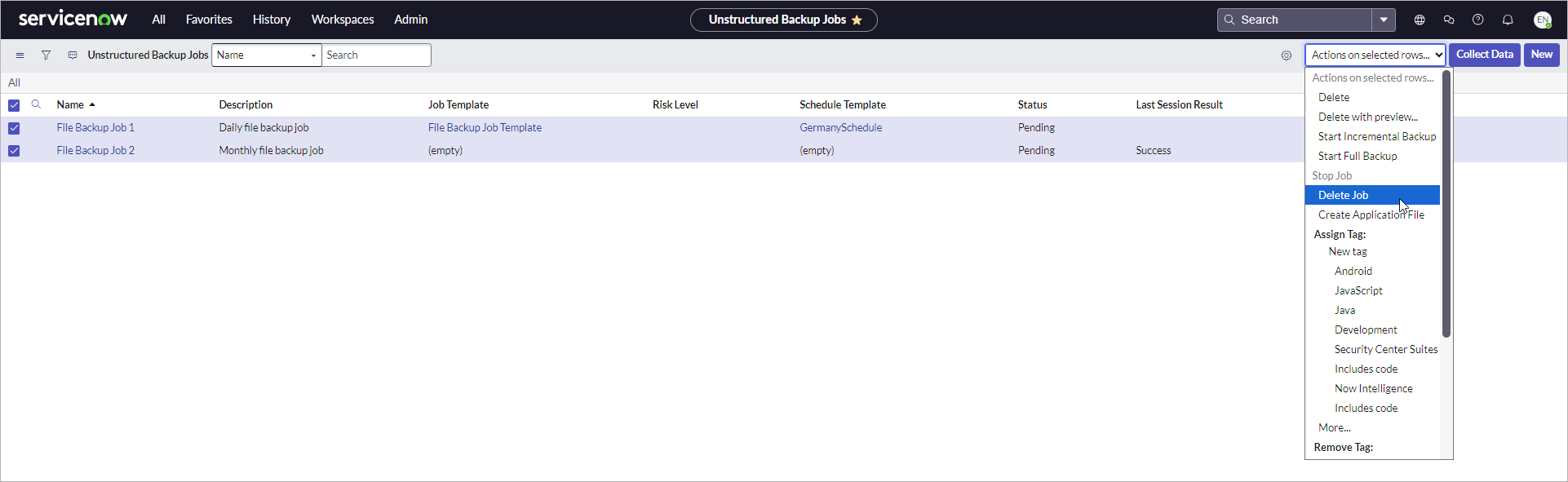 Deleting File Backup Jobs