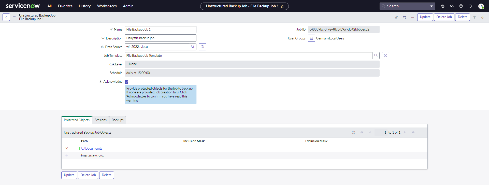 Updating File Backup Jobs