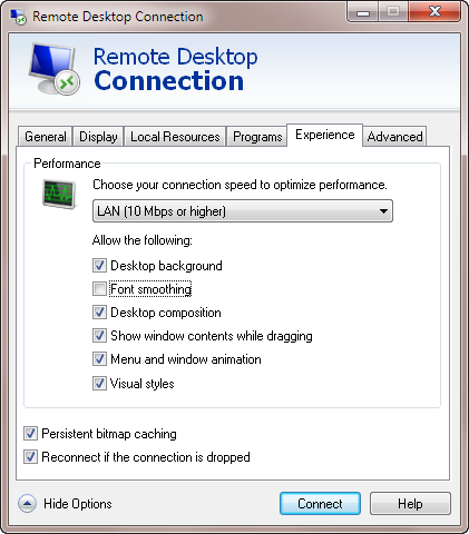Disabling Font Smoothing for Remote Desktop Connections