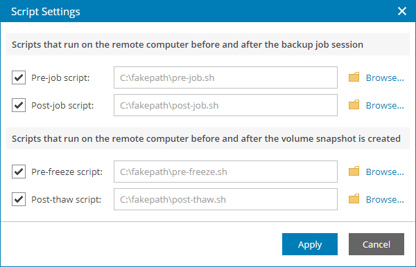 Specify Backup Job and Snapshot Scripts