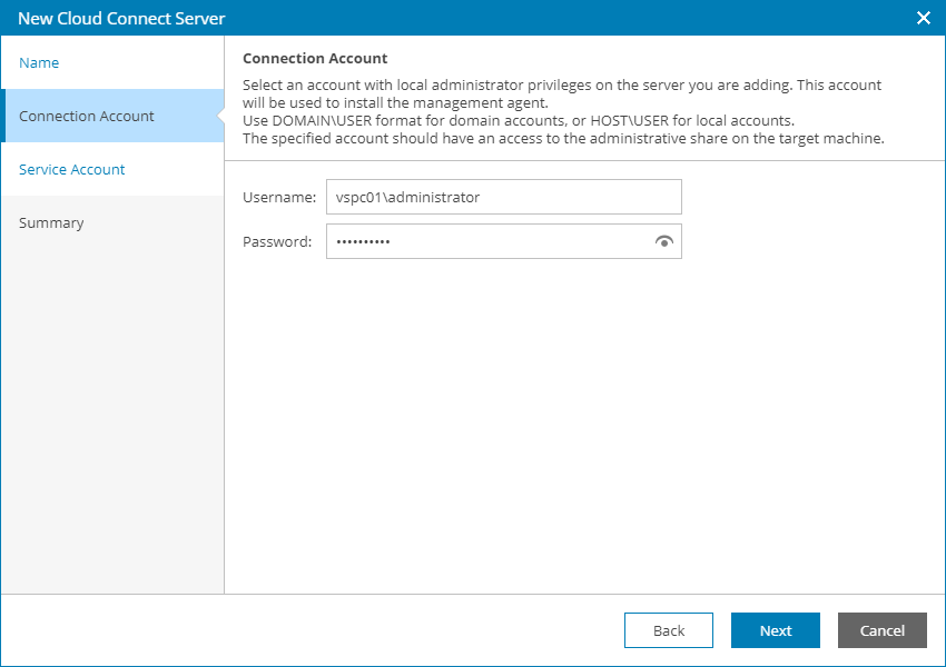 Specify Connection Account Credentials