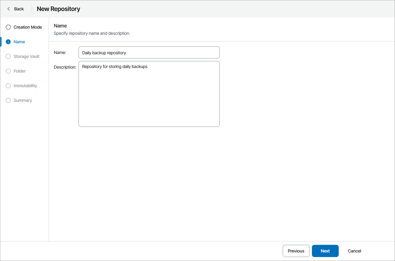 Specify Repository name and Description
