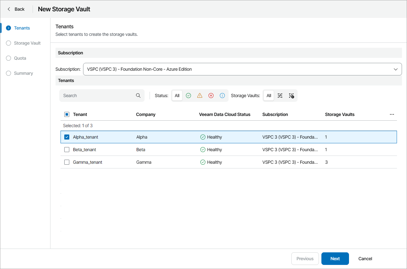 Select Subscription and Tenant