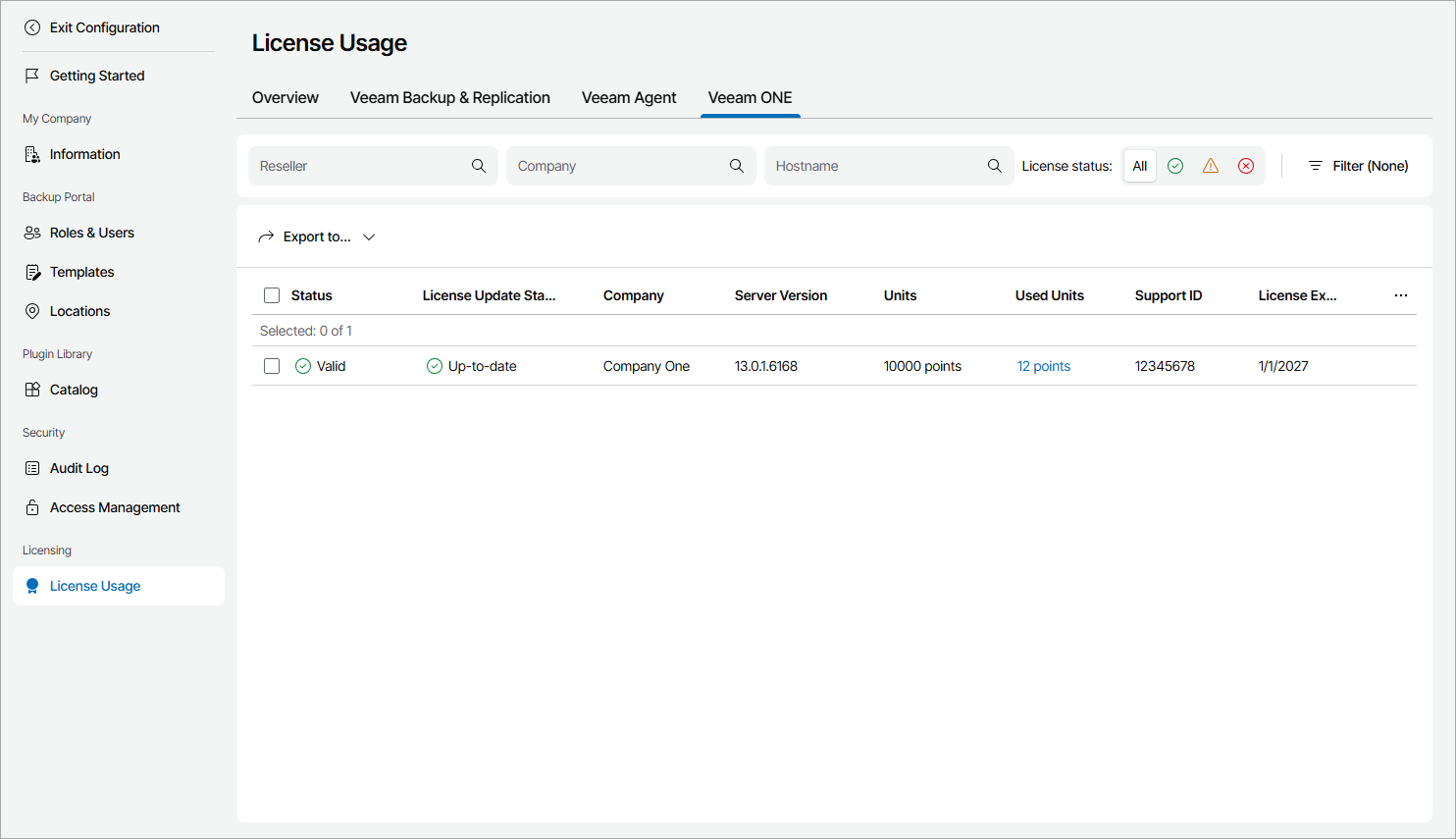 View ONE Server License Usage Information