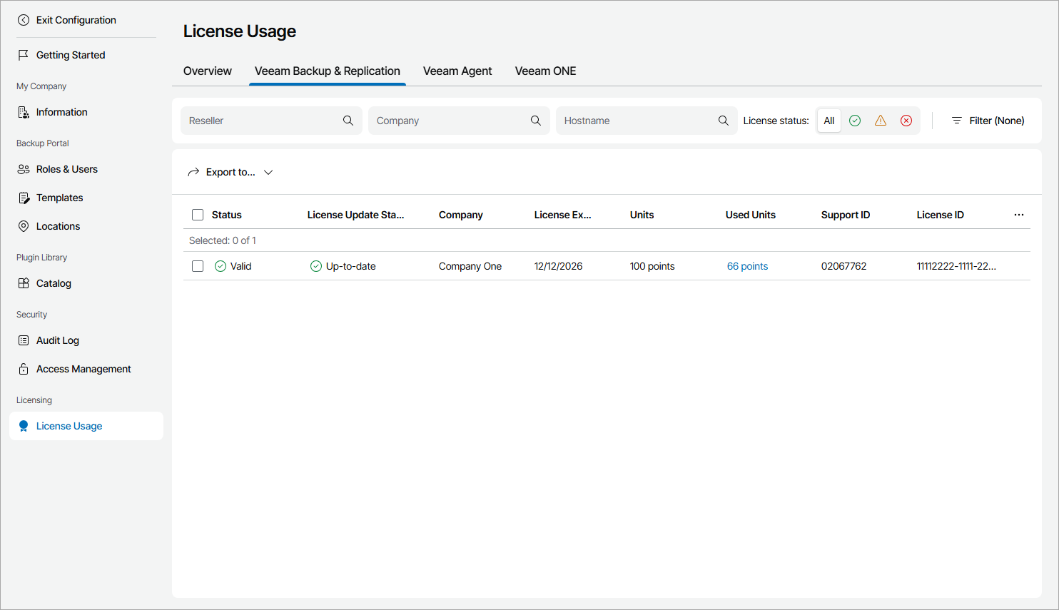 View Backup Server License Usage Information