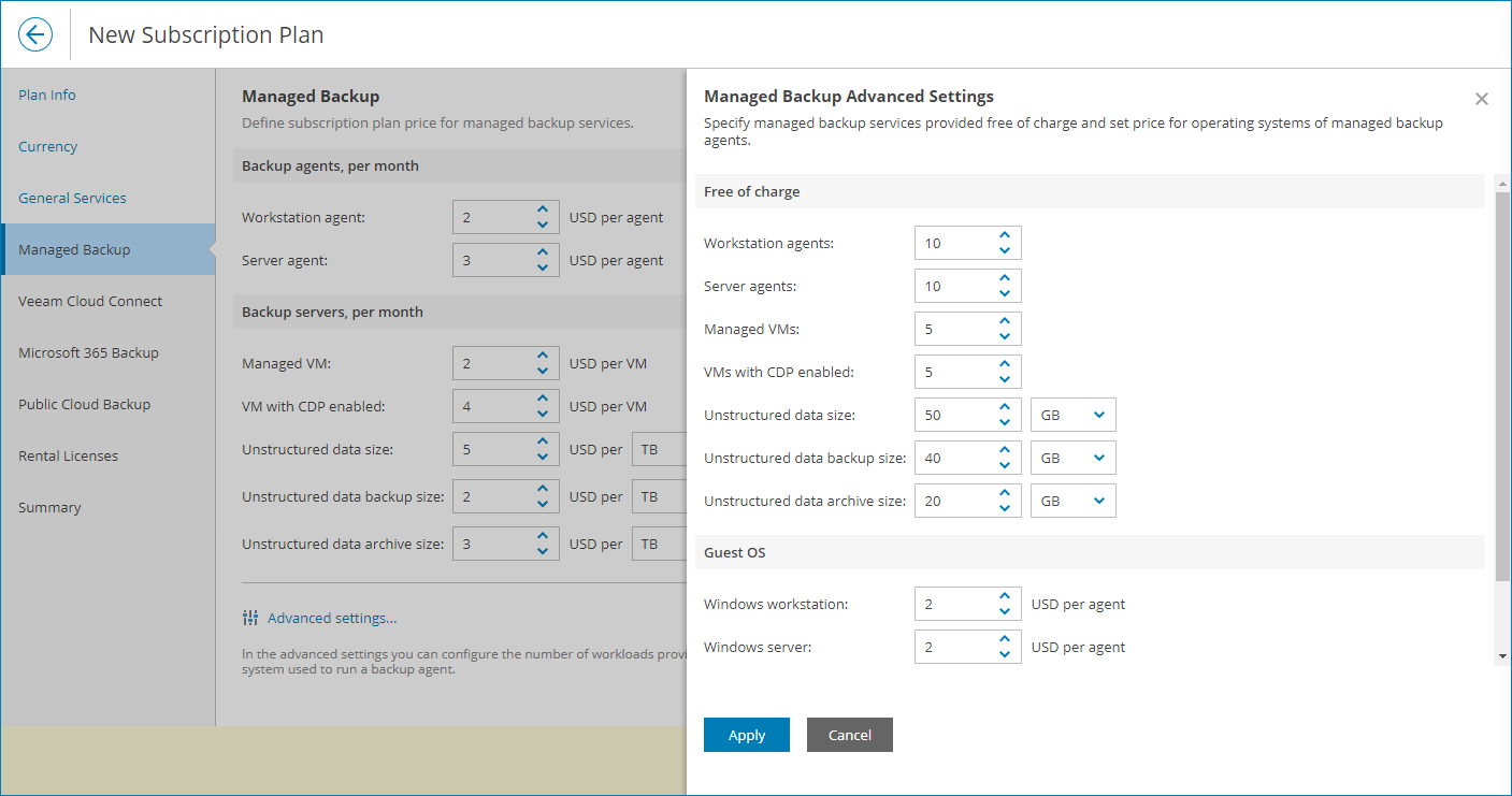 Step 4. Specify Rates for Managed Backup Services