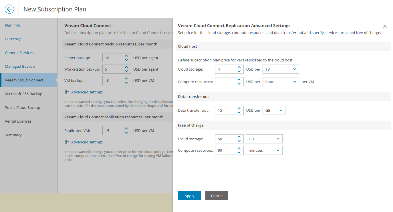 Step 7. Specify Rates for Cloud Replication Services