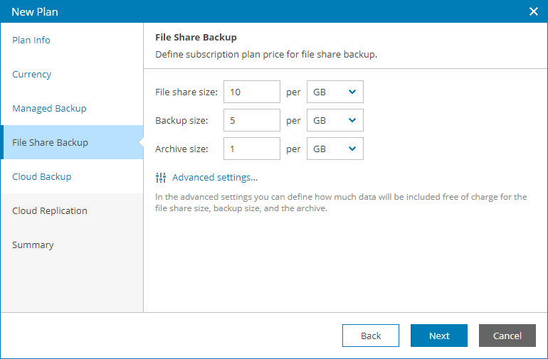 Specify File Share Rates