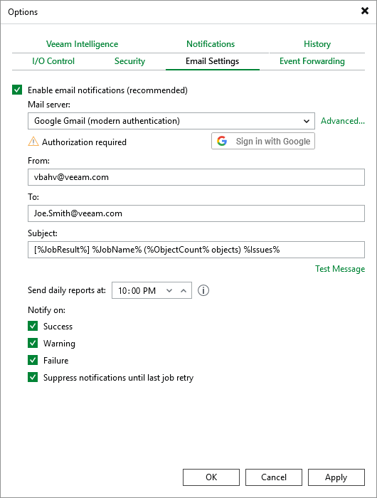Configuring Email Notification Settings