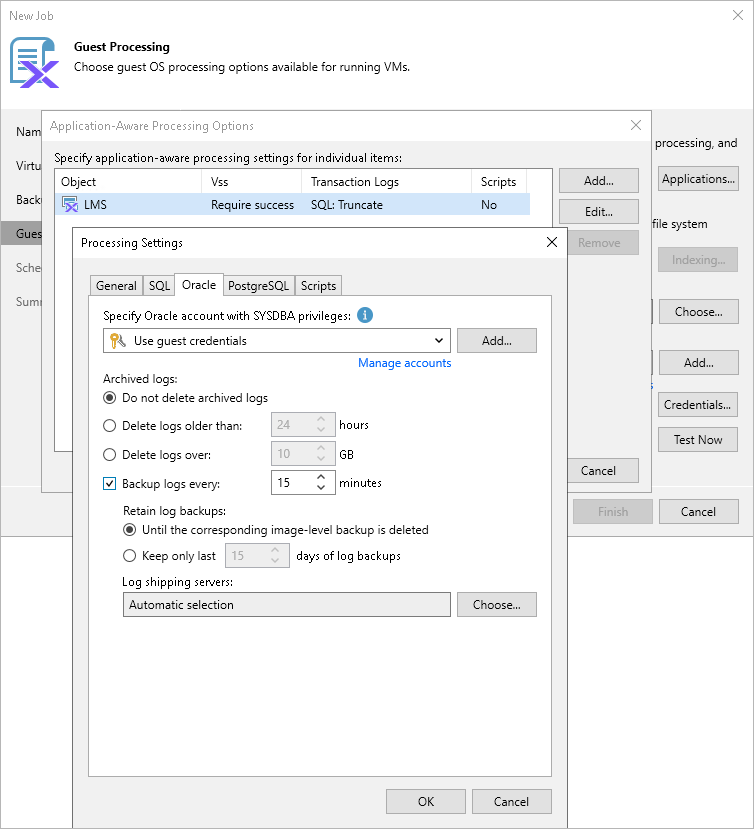 Oracle Archived Redo Log Settings