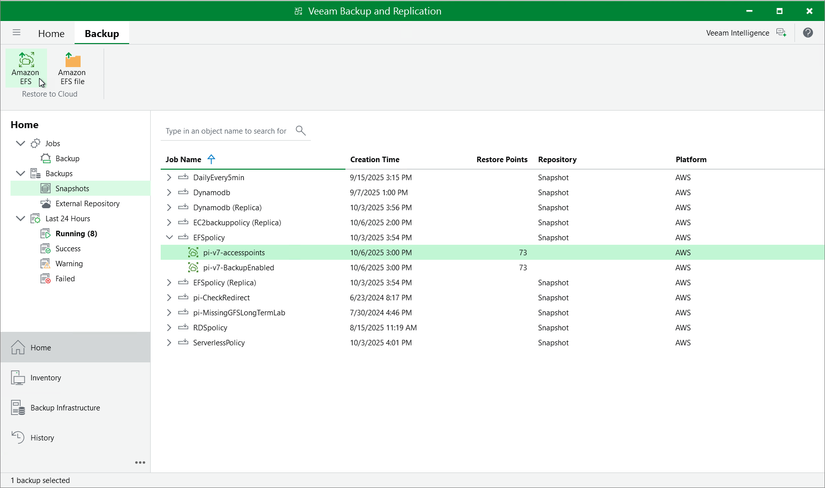 Restore to Amazon EFS