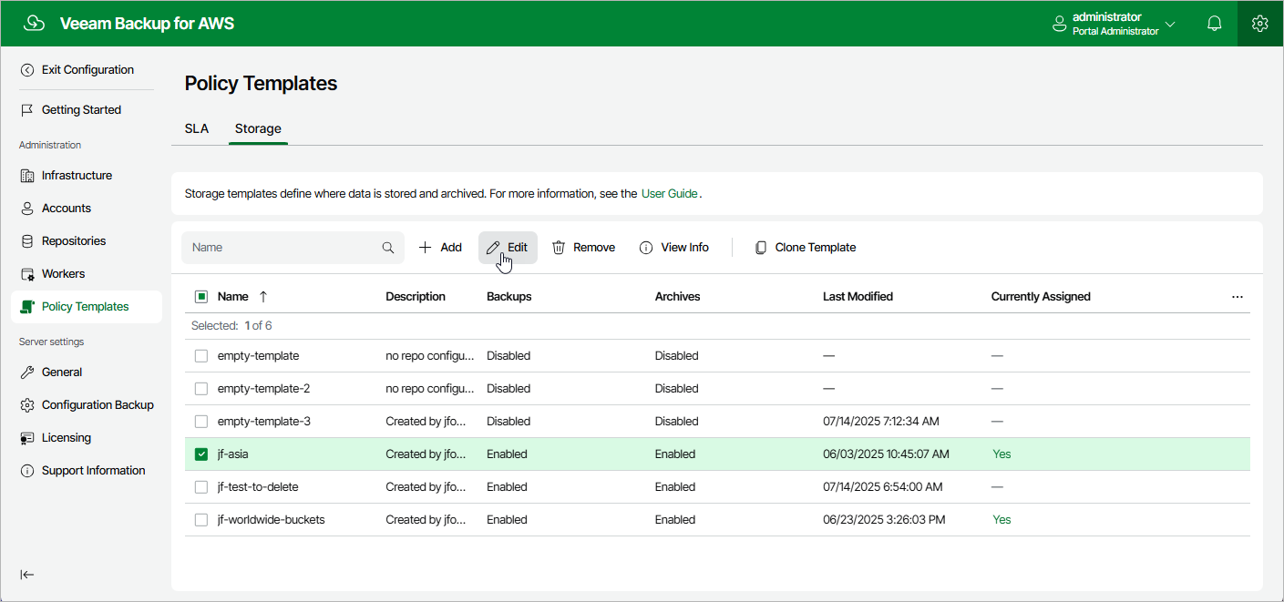 Editing Storage Template