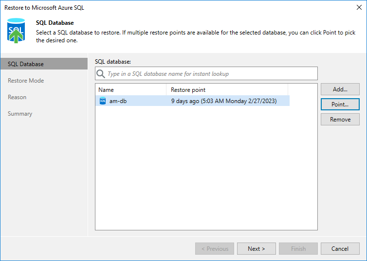 Restore to Microsoft Azure SQL - Databases